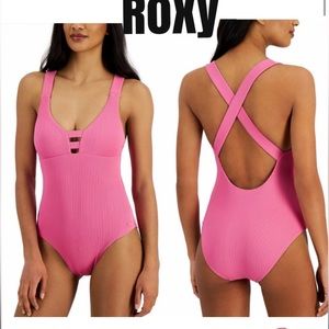 Roxy Love rib Asia one-piece pink swimsuit Ribbed Hot Pink Guava Barbie size S